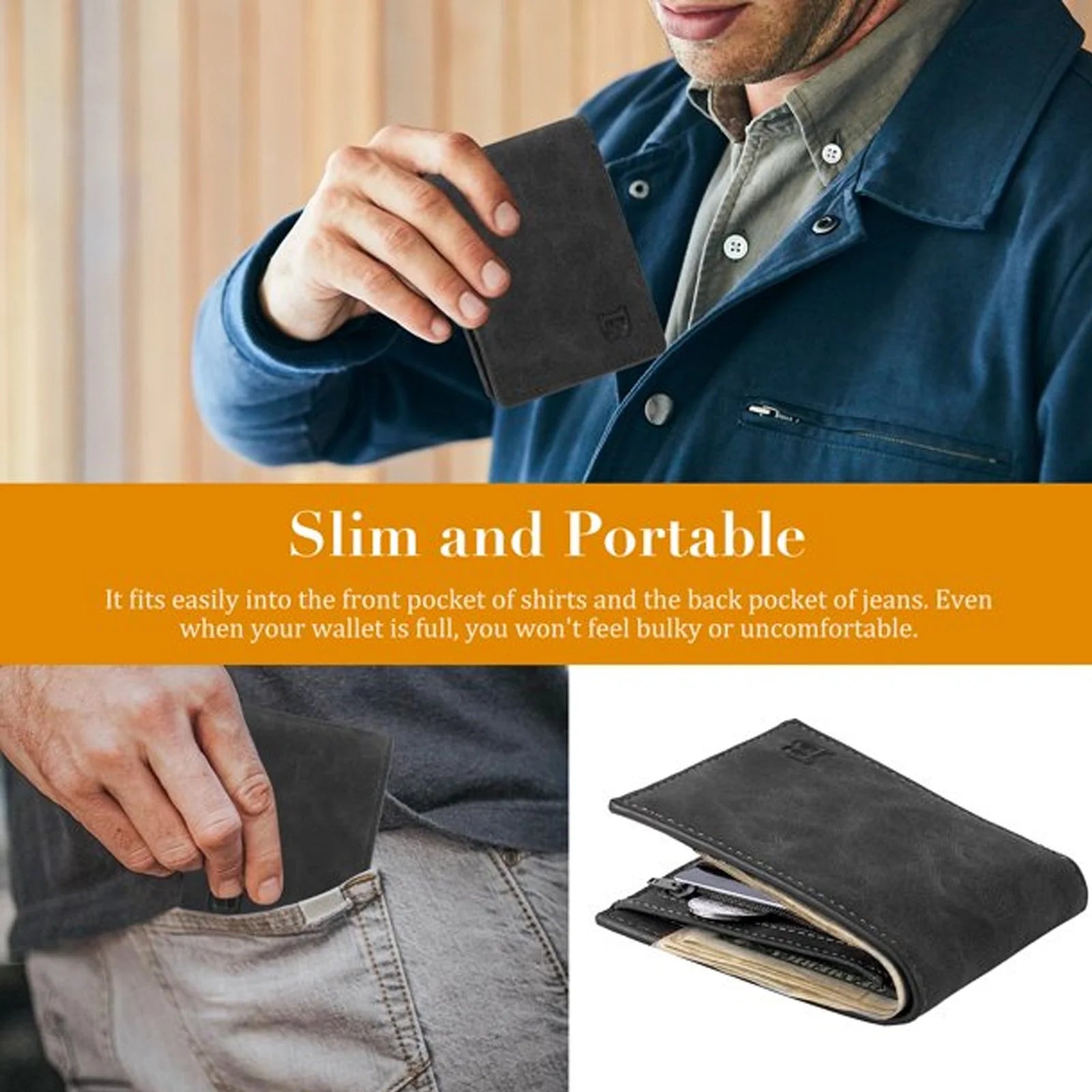 Pu Leather Wallet for Men Tsv Men'S Bifold Wallet Slim Minimalist Front Pocket Wallet Id Window Card Case Rfid Blocking Wallet with 6 Slots Slots Purse Black/Brown,Wallet
