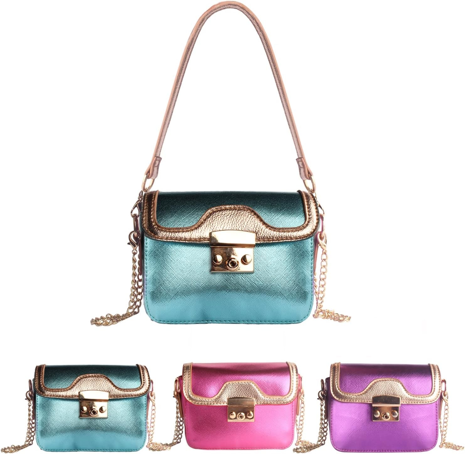 Little Girl Purses, Purse for Little Girls, Kids Toddler Purse Small Girl Crossbody Dress Purse Waterproof Gift Handbags-Metallic Blue Teal
