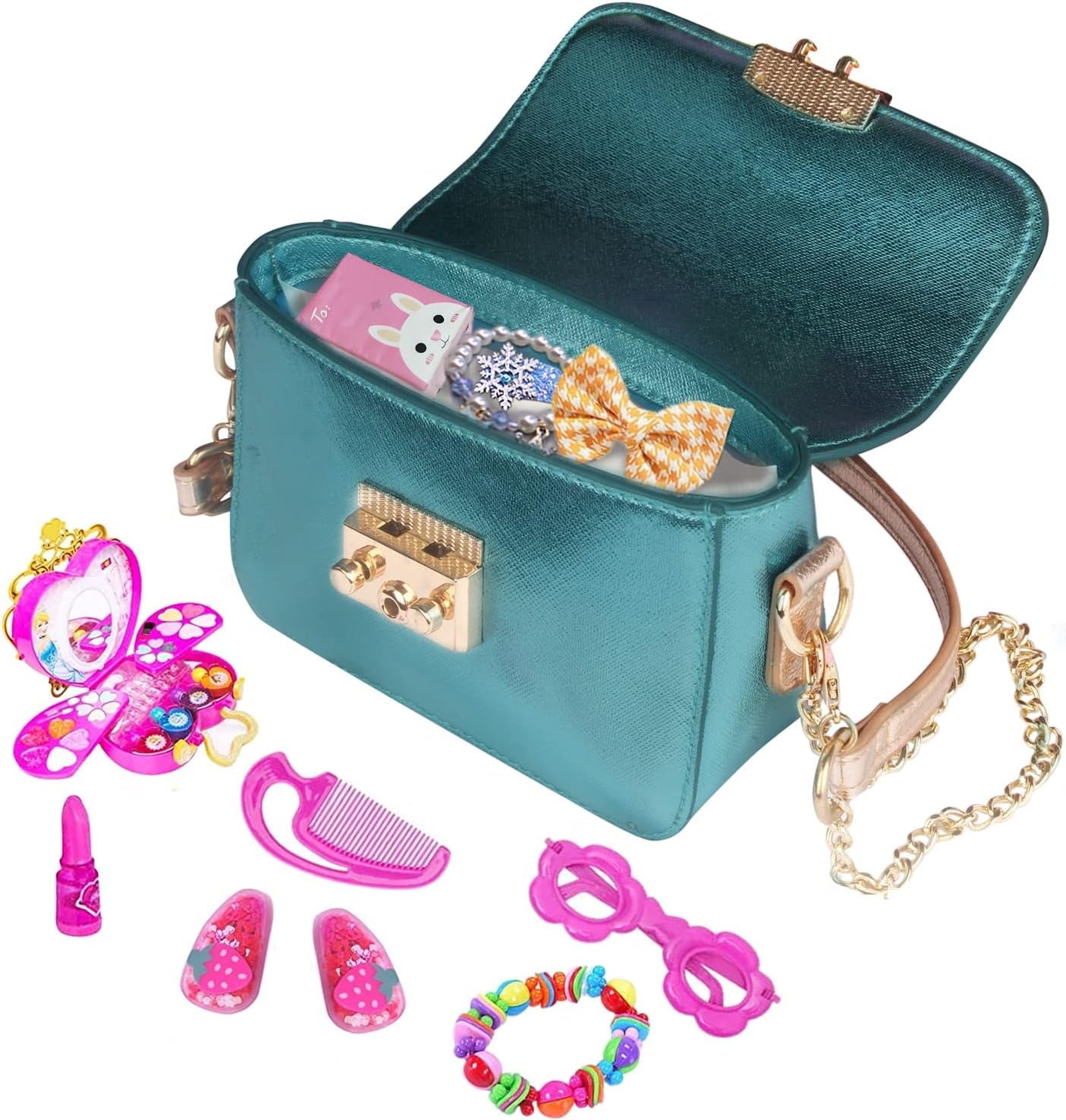Little Girl Purses, Purse for Little Girls, Kids Toddler Purse Small Girl Crossbody Dress Purse Waterproof Gift Handbags-Metallic Blue Teal