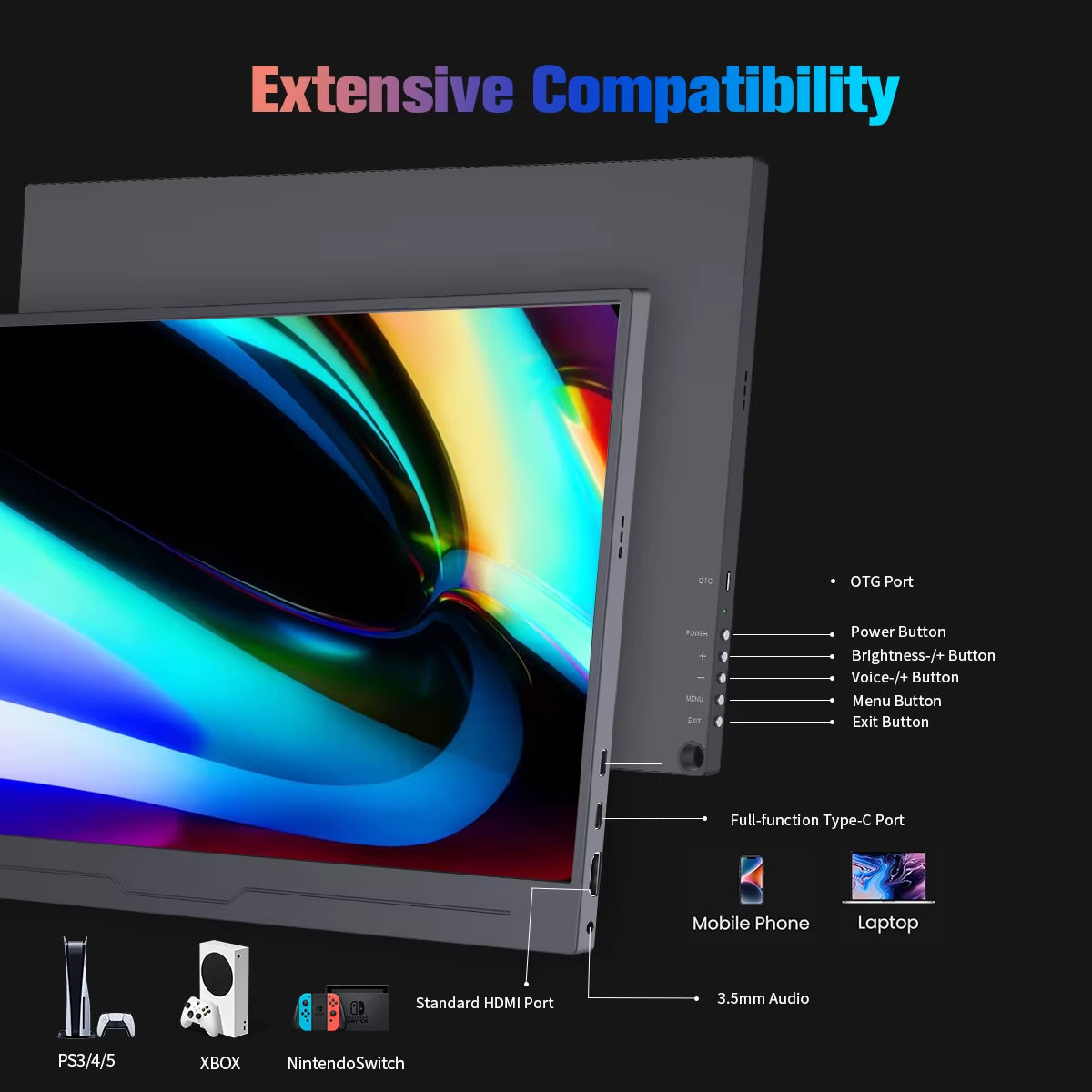 15.6 Inch 4K UHD Gaming Portable Monitor for PC Screen External for PS 5 4 Xbox Switch Laptop Computer Tablet Phone